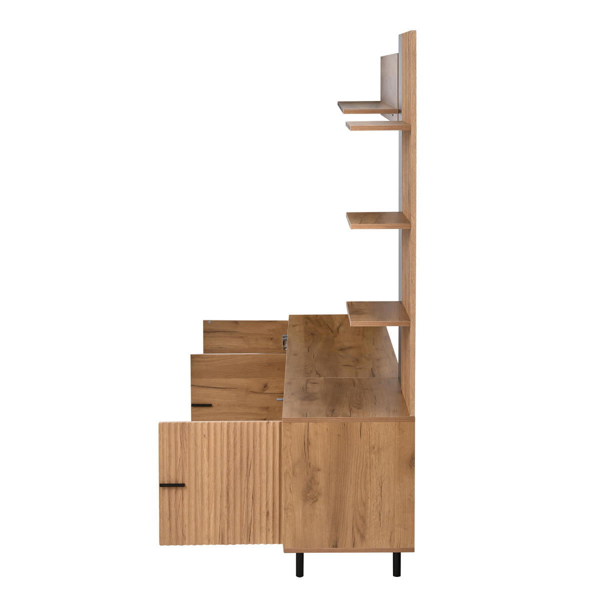WOHNWAND 188cm Holz Schwarz TV-Board Vitrine Regal - Multicolor, Holzwerkstoff (187.5/167/40cm) - FLIEKS