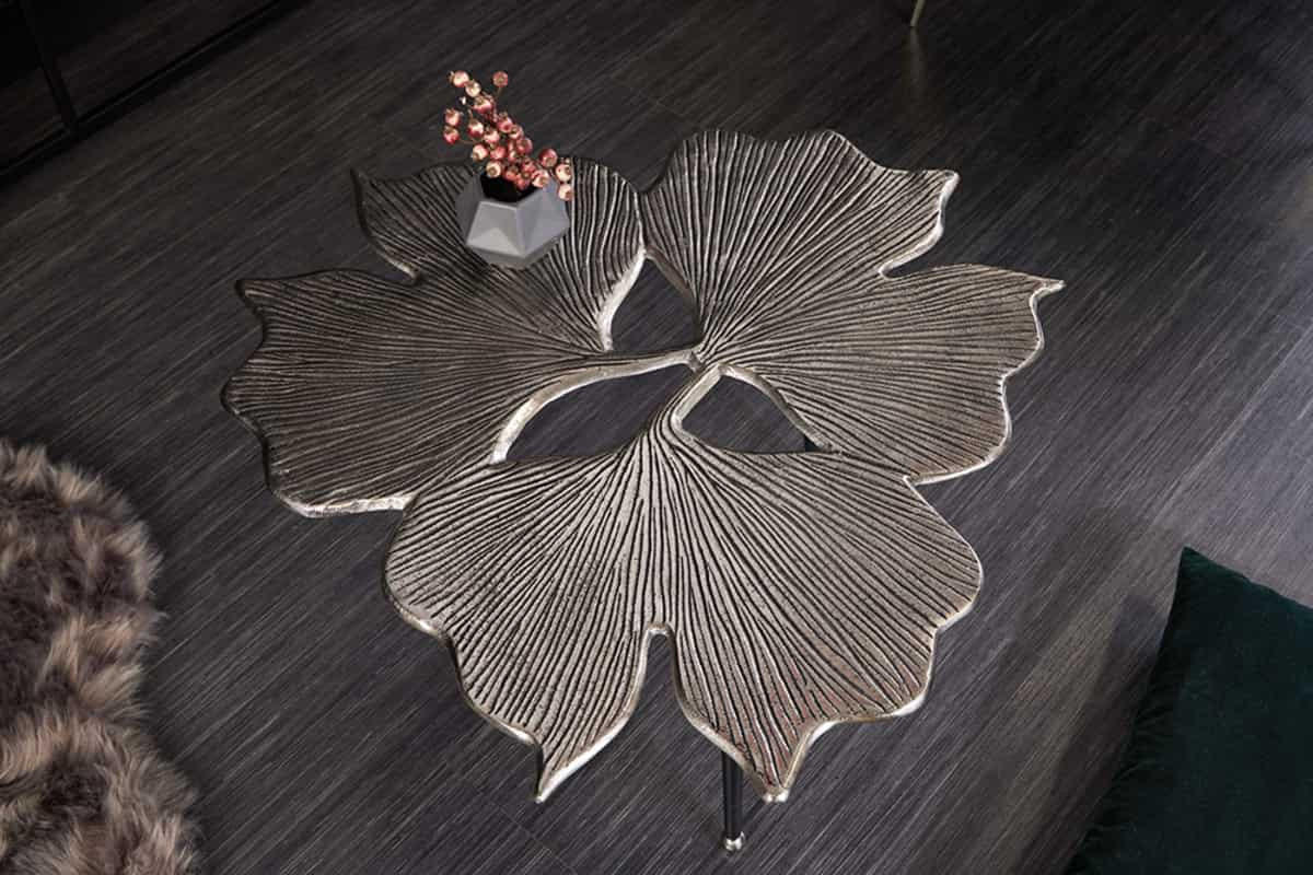 COUCHTISCH GINKGO LEAFS rechteckig Silber 75cm - Silberfarben/Schwarz, Metall (75/75/40cm) - riess-ambiente
