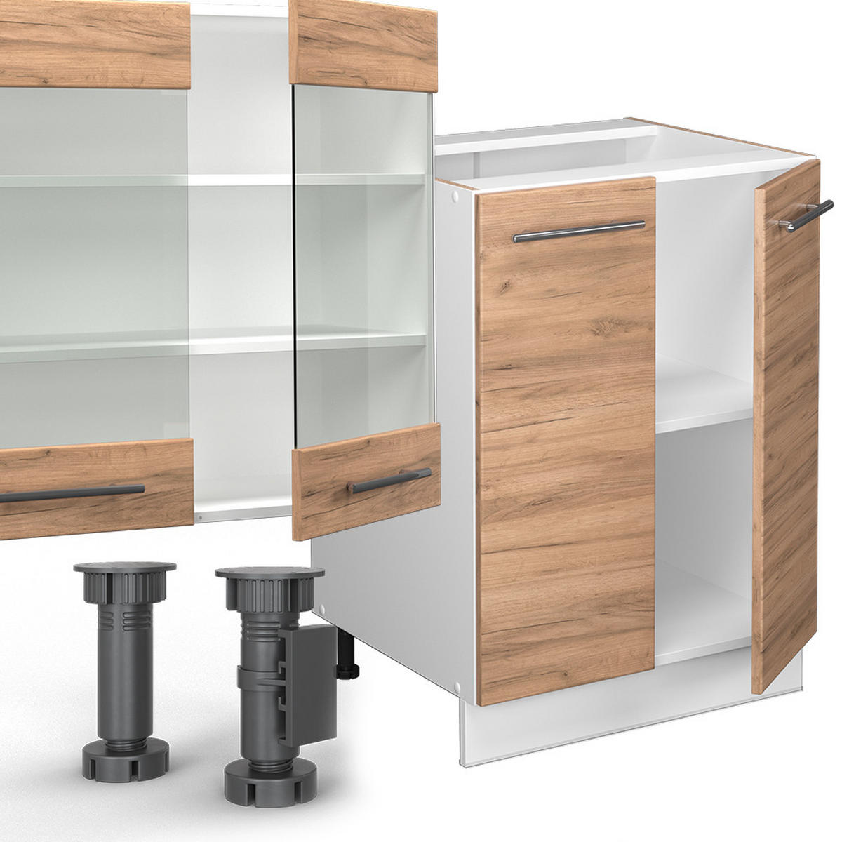 KÜCHENZEILE Fame-Line Goldkraft Eiche/Weiß 300 cm mit Hochschrank ohne AP - Eiche Wotan/Weiß, Holzwerkstoff (300/81.6/46cm) - Vicco