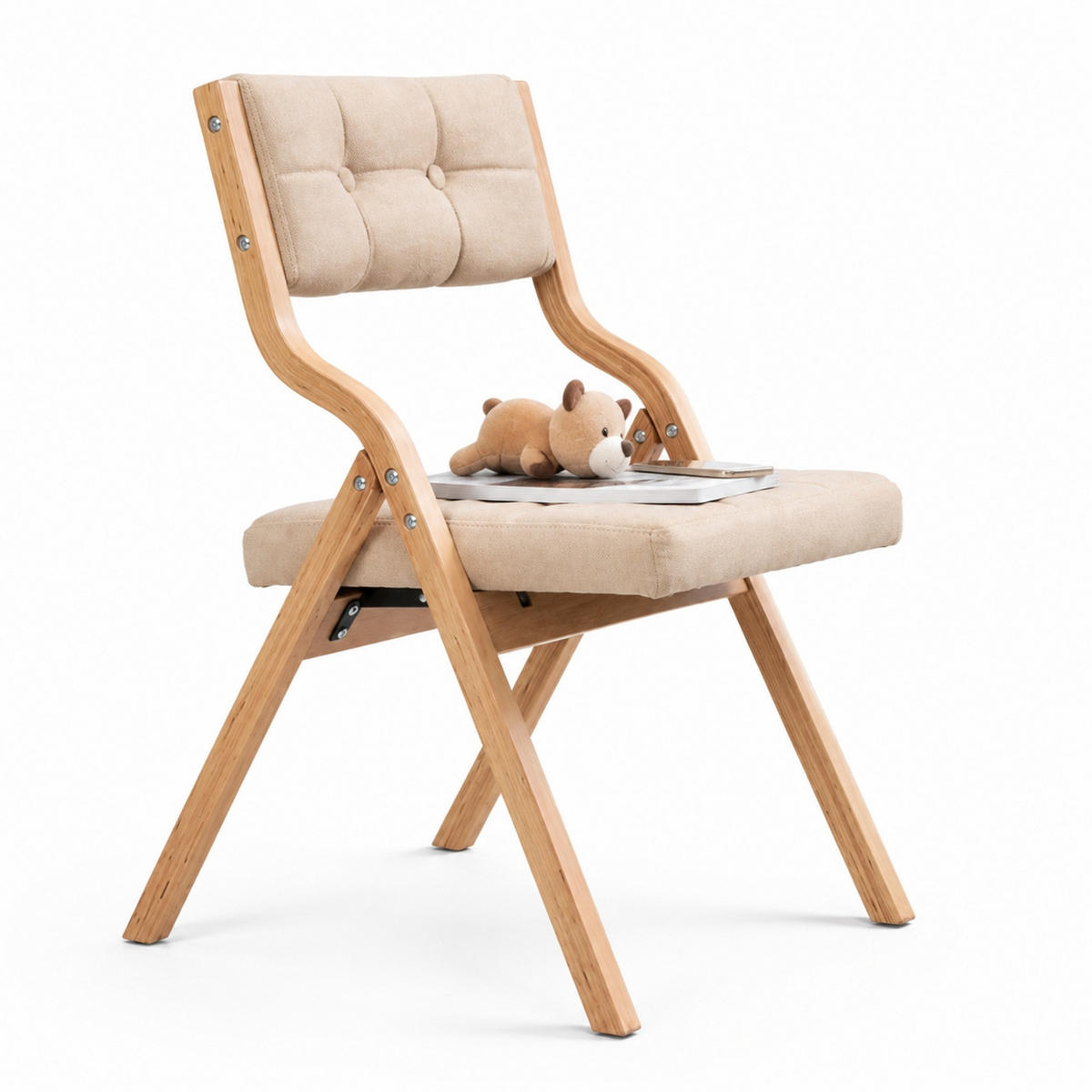 KLAPPSTÜHLE 2er-Set mit gepolstertem Sitz und Rückenlehne - Sandfarben, Holz (48/77/61cm) - MIVRAY