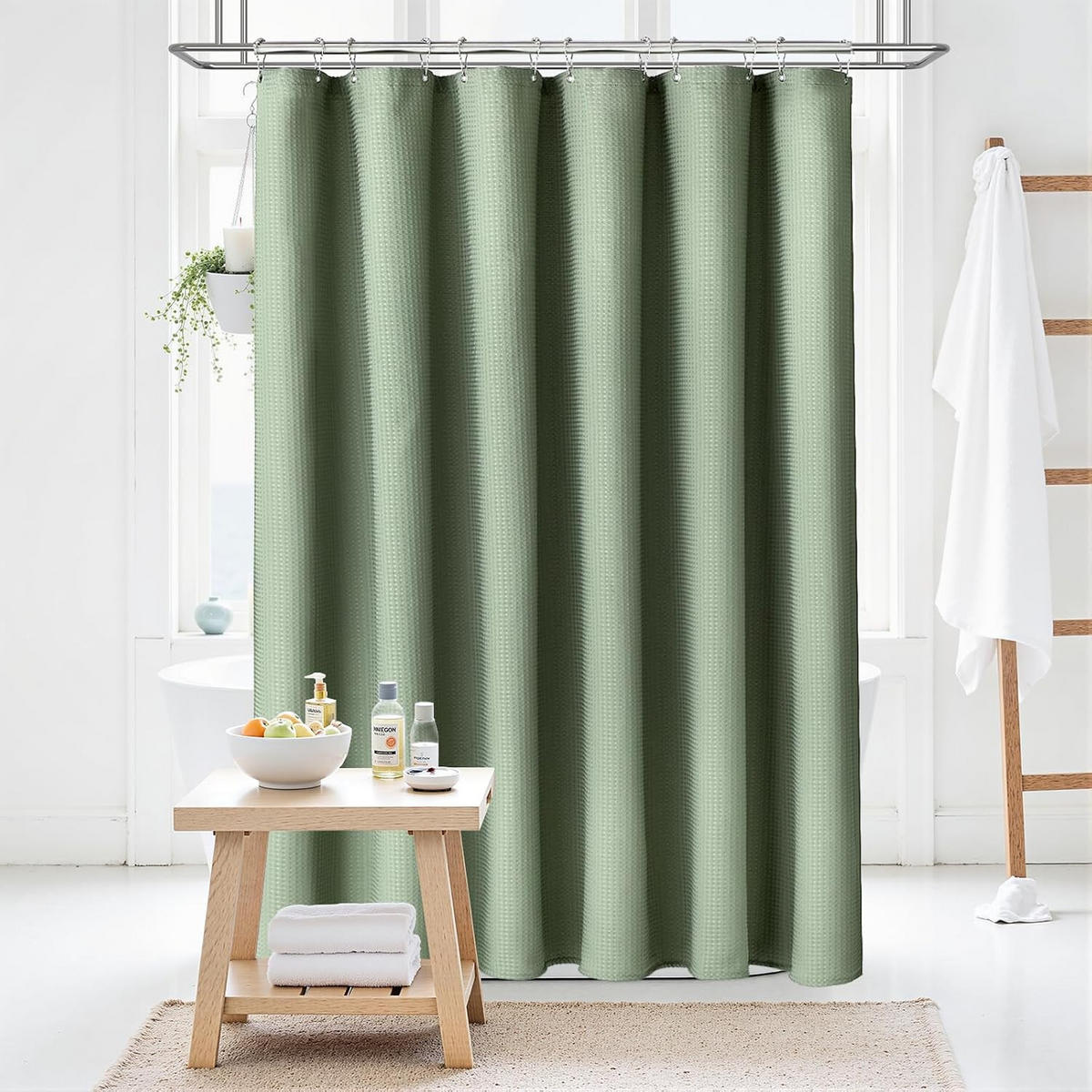 DUSCHVORHANG – 180 x 200 cm (inkl. 12 Kunststoffhaken) – Grün - Pastellgrün, Textil (180/200cm)