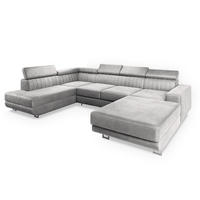 WOHNLANDSCHAFT SIENA L-S Hellgrau Velours-Stoff mit Schlaffunktion - Hellgrau, Holz (335/89/190cm) - MASSENO
