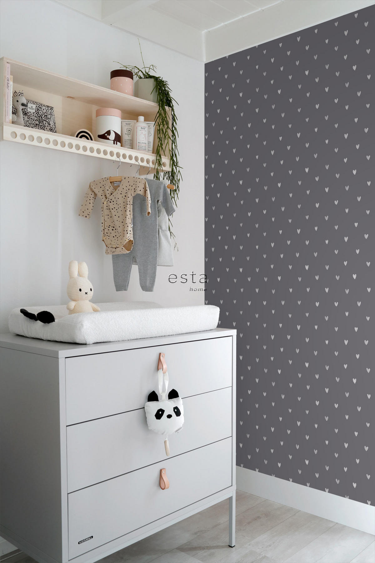 TAPETE Herzchen 53 cm x 10.05 m - Grau, Papier (53/0.1cm) - ESTAhome