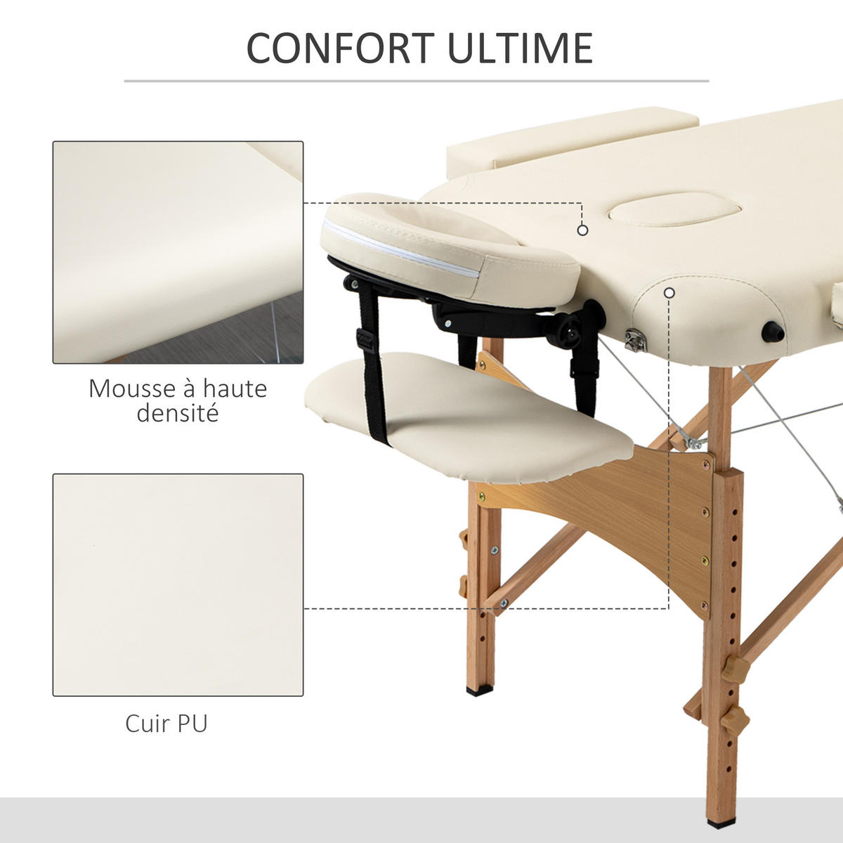 MASSAGELIEGE DE-18892 2 Zonen, höhenverstellbar Creme - Beige, Textil (81/92/210cm) - ComfortXL