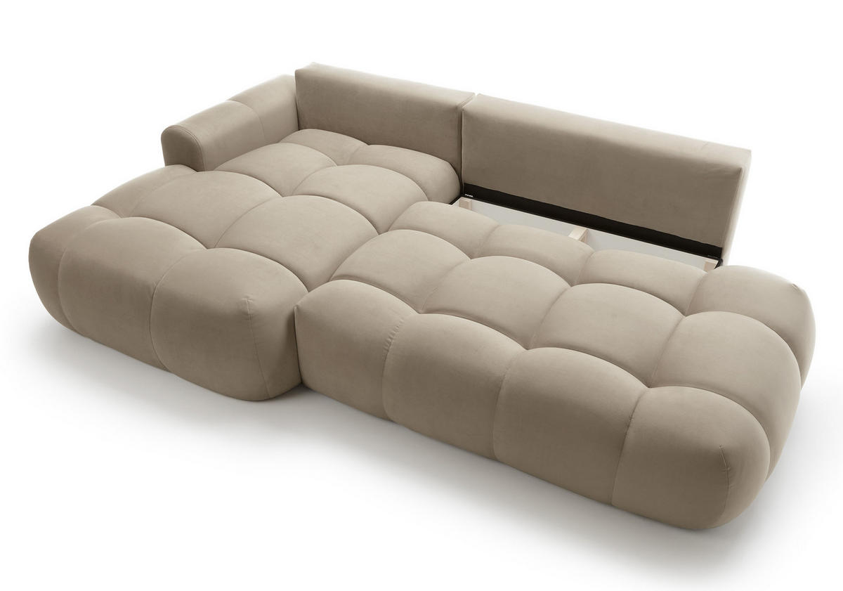ECKSOFA Ombo Beige Velours 280 cm - Beige/Schwarz, Kunststoff/Textil (284/167cm) - Selsey