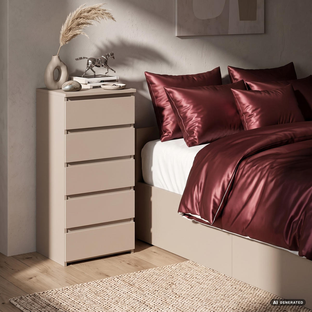 KOMMODE CL5 Kaschmir 40 cm 5 Schubladen Front Kaschmir B40xH92xT35 cm - Beige, Holzwerkstoff (40/92/35cm) - Akord