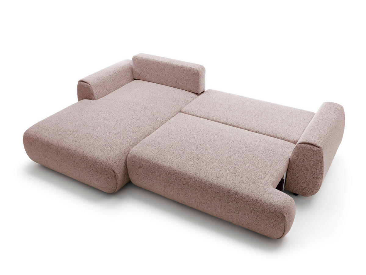 ECKSOFA ZEST Rosa Geflochtener Stoff mit Schlaffunktion - Rosa, Holz (270/167cm) - MASSENO