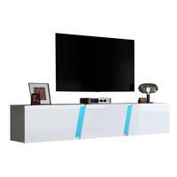 LOWBOARD 180/35/30 cm in Weiß, wandmontiert mit LED-Beleuchtung und 3 Klapptüren - Weiß, Holzwerkstoff (180/30/35cm) - Flora Grace