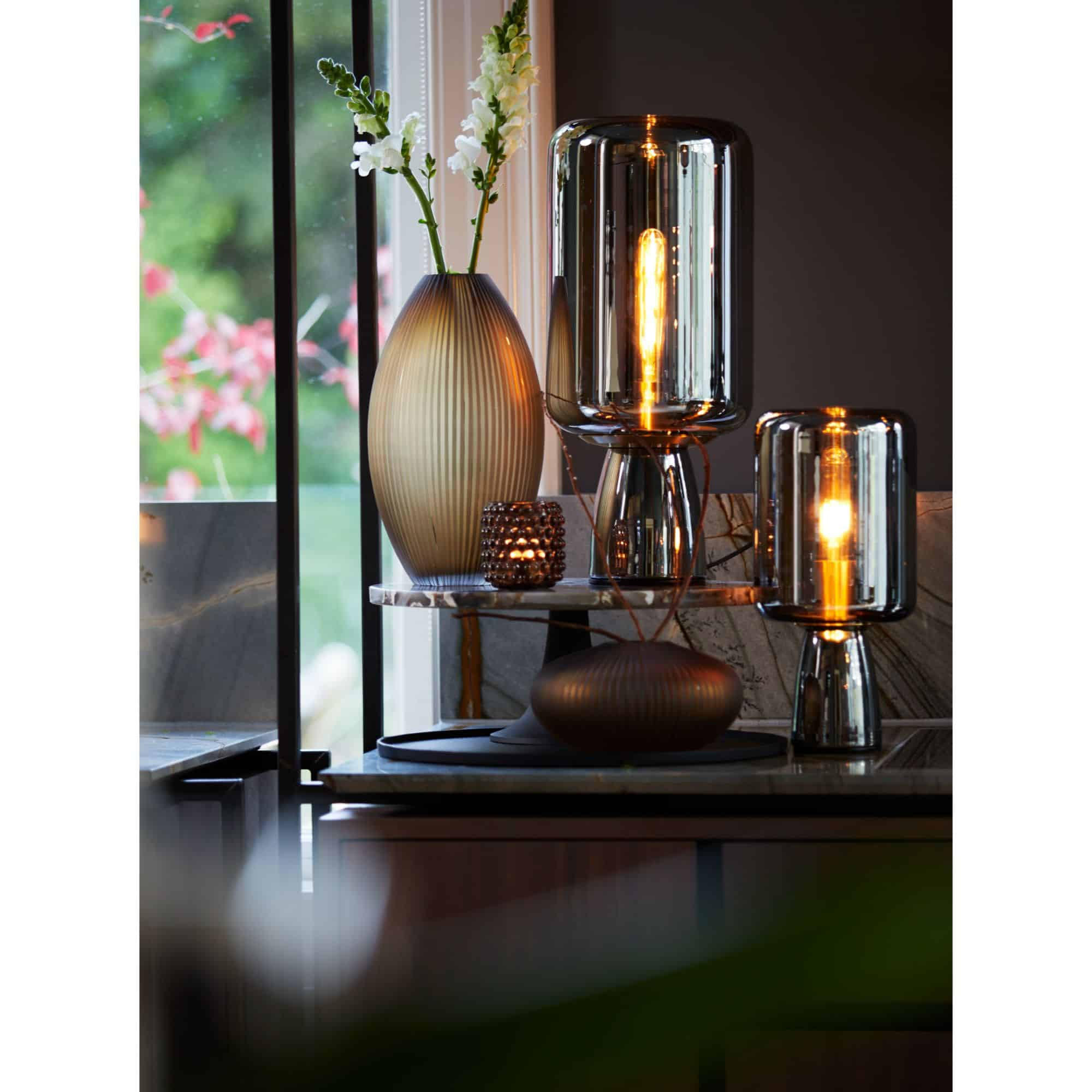 TISCHLAMPE Lotta Schwarz Ø16/32 cm - Schwarz, Glas (16/16/32cm) - Light & Living