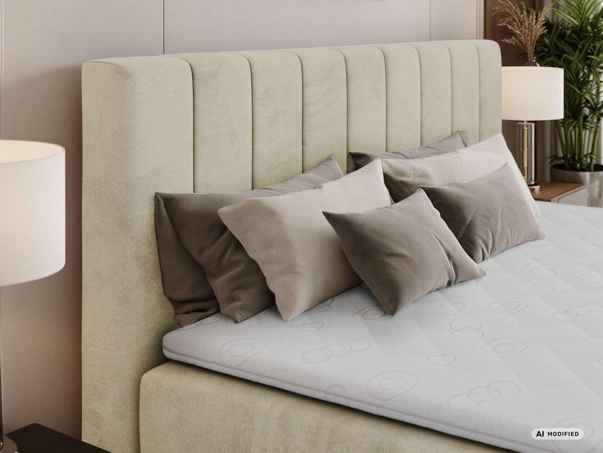 BOXBETT ALVER 200/200 - Beige Velvet - Topper T25 - H3 - Beige/Schwarz, Kunststoff/Textil (200/200cm) - MKS