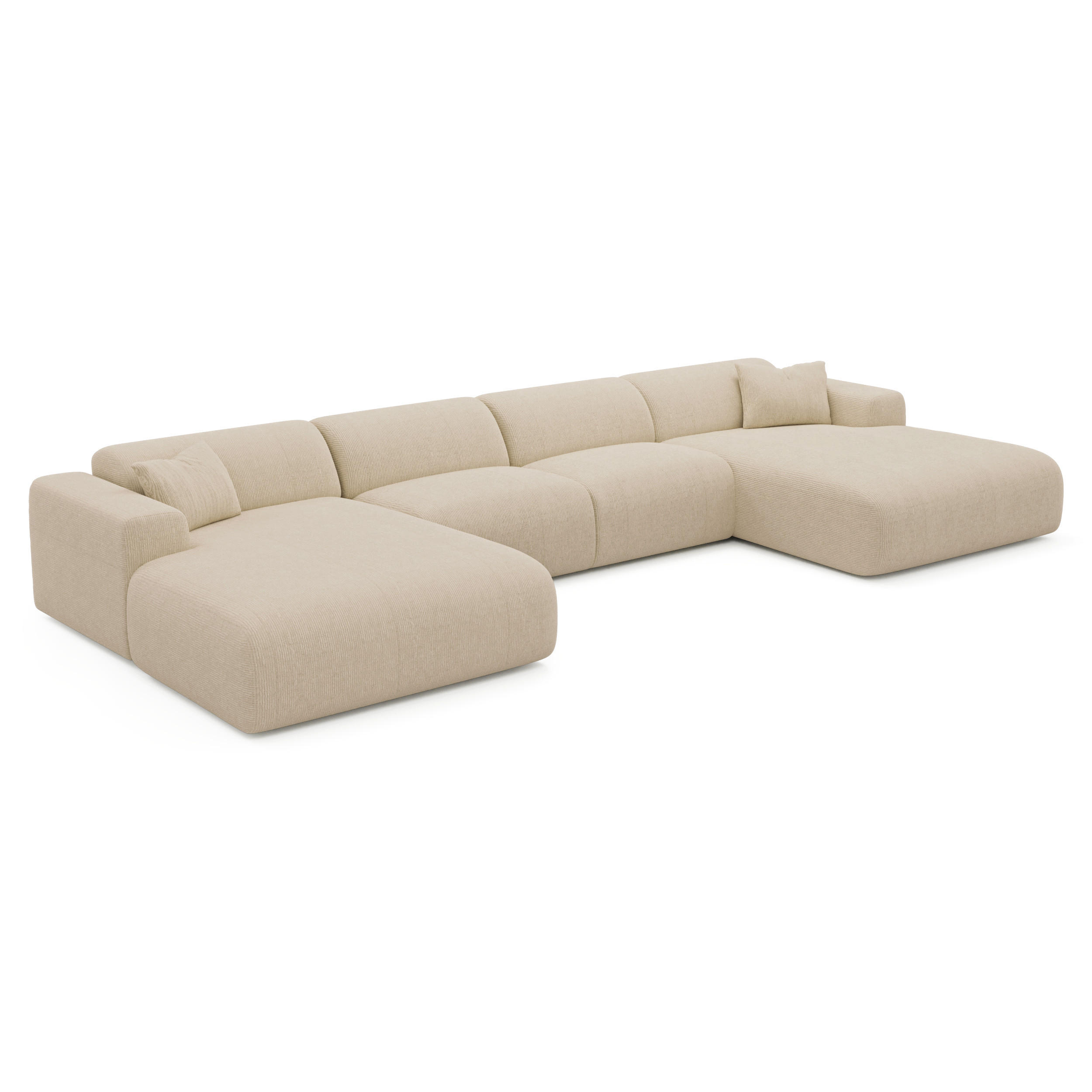 WOHNLANDSCHAFT Gerippter Samt Beige 366cm - Beige, Textil (366/73/165cm) - Sia Home