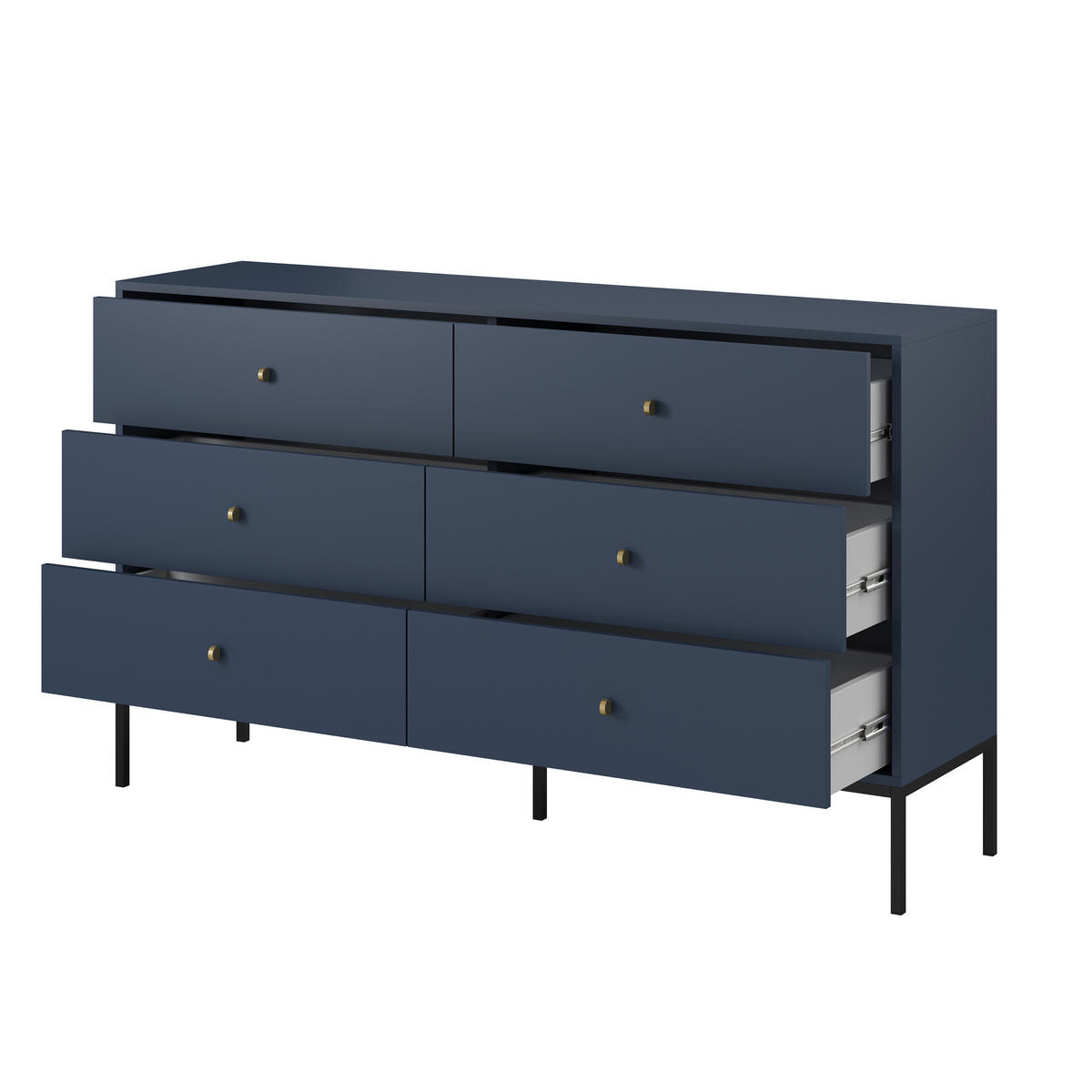 SIDEBOARD MONDO 154/89/39 cm mit 6 Schubladen Blau - Blau, Holzwerkstoff (154/89/39cm) - MASSENO