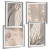 BILDER SET 4er Set - 50x50 cm & 40x60 cm Silberner Rahmen - Nahaufnahme von natürlichen Boho-Stoffen - Silberfarben, Kunststoff (50/50cm) - TULUP