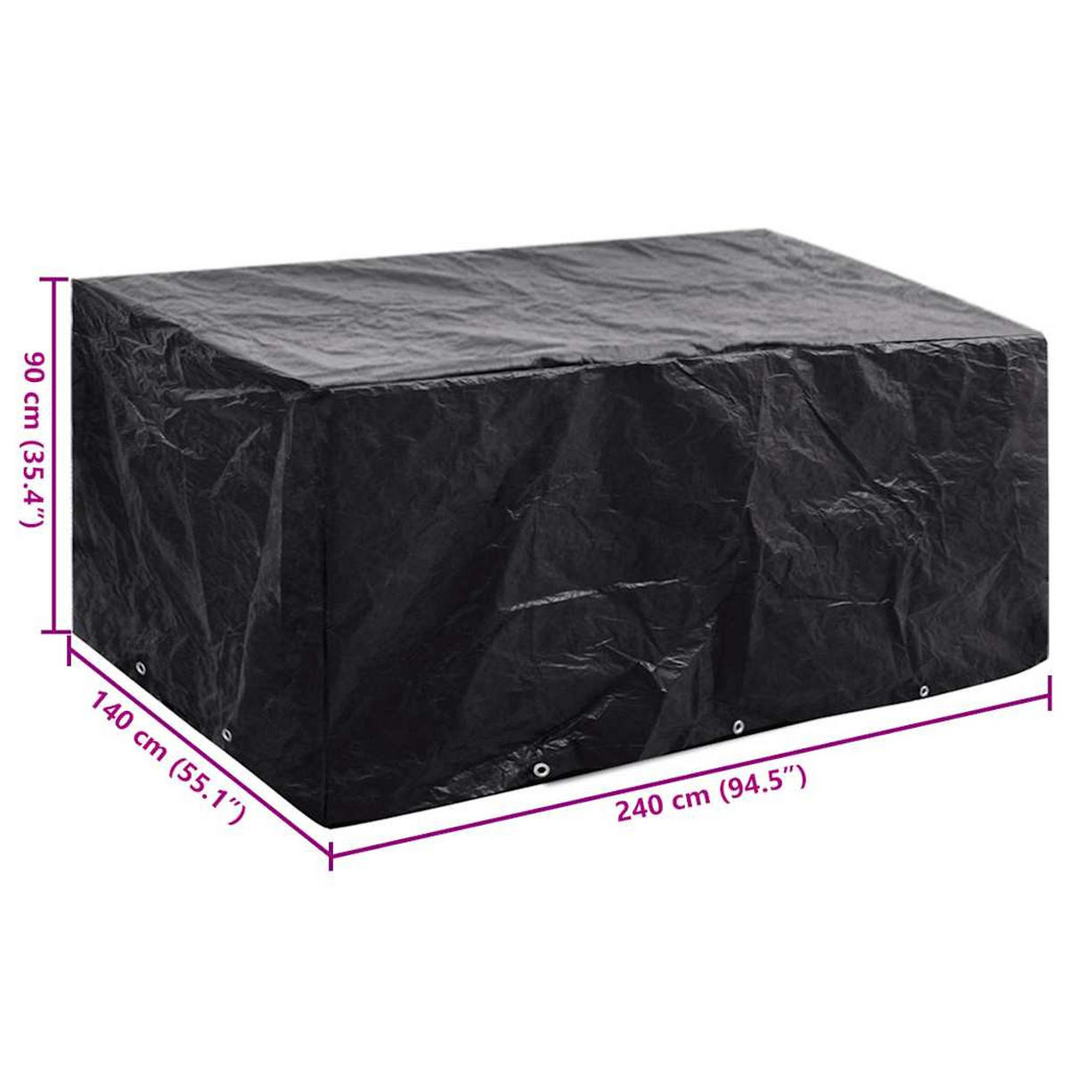 GARTENMÖBEL-ABDECKUNG 8 Ösen 240/140/90 Cm - Schwarz, Kunststoff (240/140/90cm) - vidaXL