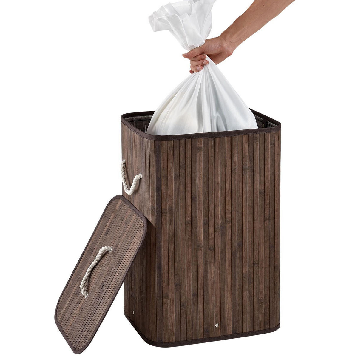 WÄSCHEKORB Curly 72 L braun - Braun, Holz (40/60/30cm) - Juskys