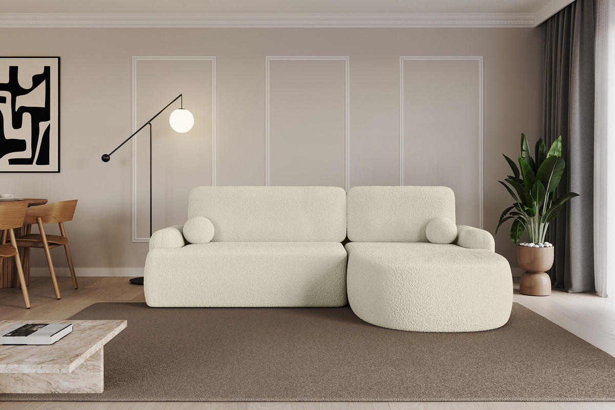 ECKSOFA mit Schlaffunktion und Bettkasten LIRA-L - 264x172x89 Beige - Beige, Holzwerkstoff/Textil (172/264cm) - ALTDECOR