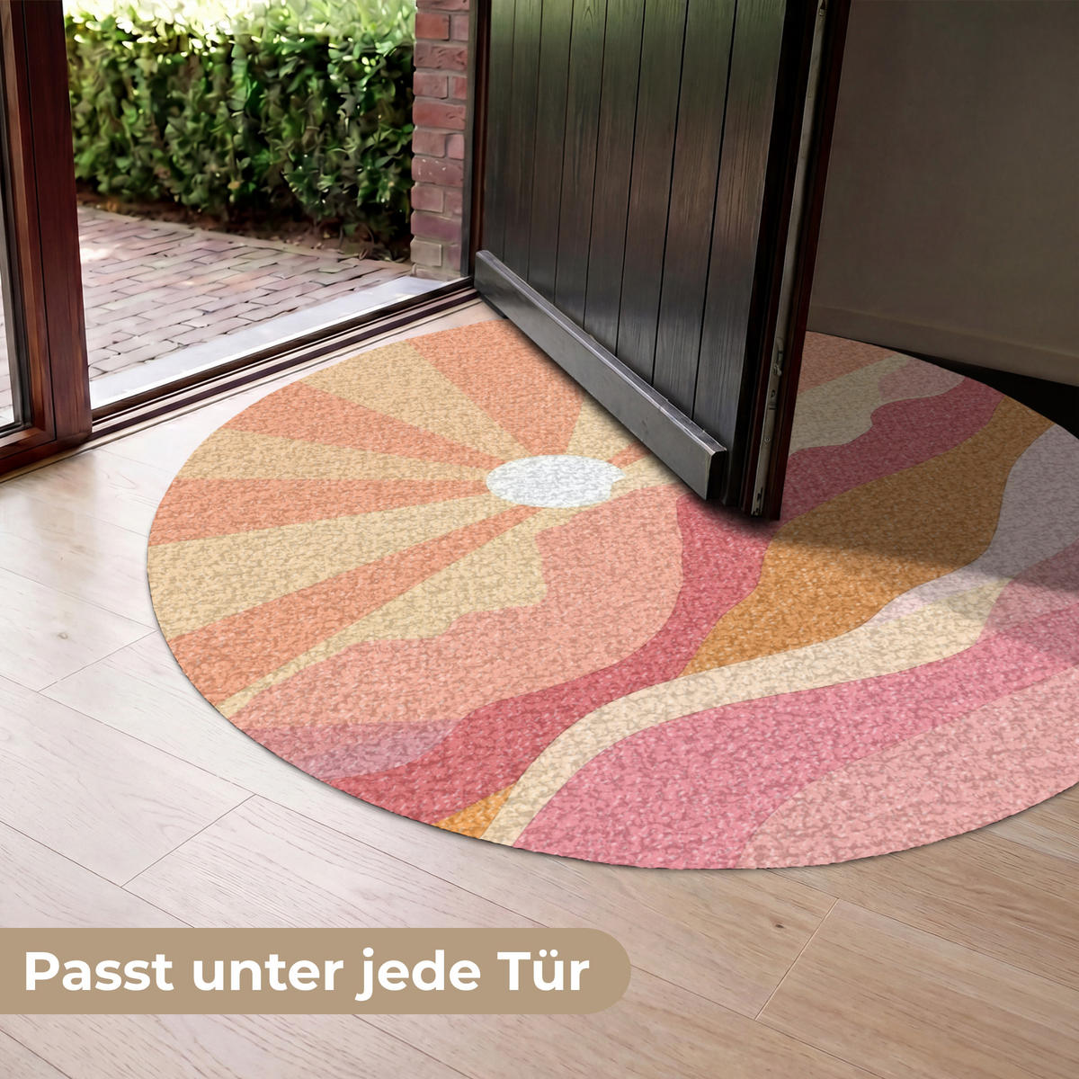FUSSMATTE Berge - Abstrakt - Sonnenstrahlen - Rosa Sauberlaufmatte 120x120 cm - Rosa, Kunststoff (120/120cm) - MuchoWow