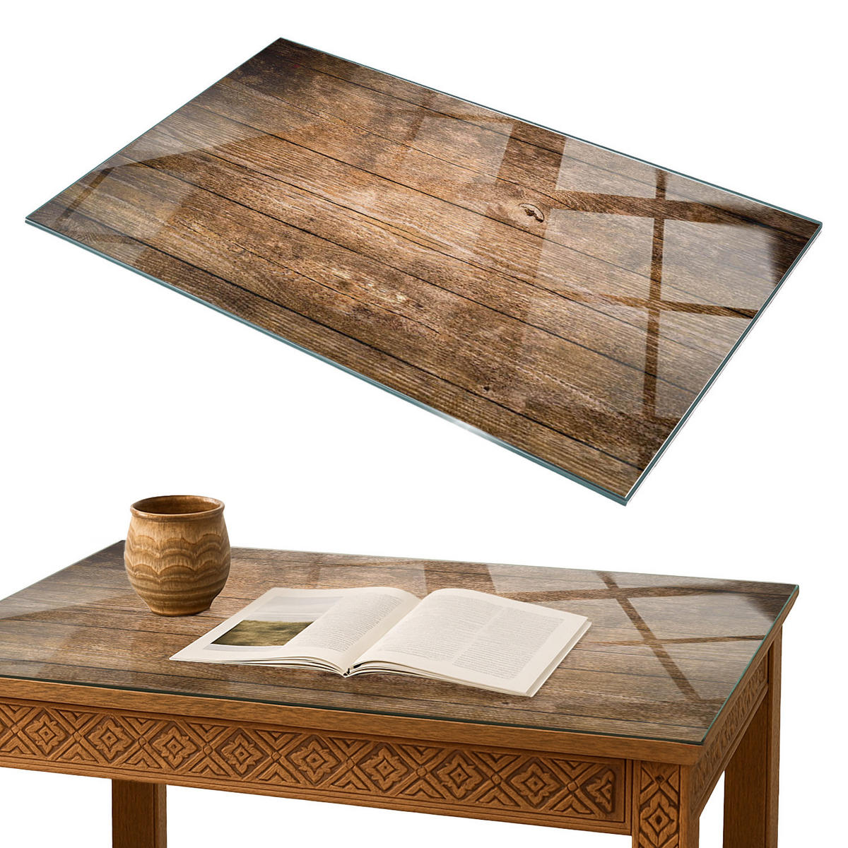 TISCHPLATTE 100x70 cm Der Aufbau von Holzbrettern - Dunkelbraun, Glas (0.4/100/70cm) - TULUP