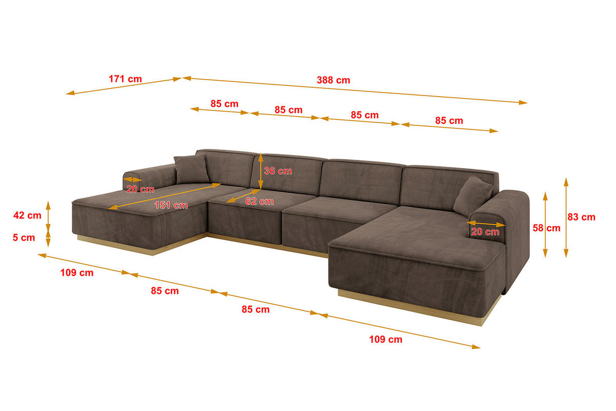 WOHNLANDSCHAFT IREA-U2-v2 - 388x171x83 cm Braun - Braun, Holzwerkstoff/Textil (388/83/171cm) - ALTDECOR