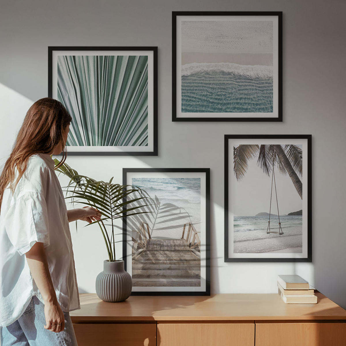 BILDER SET 4er Set - 50x50 cm & 40x60 cm Schwarzer Rahmen - Tropenurlaub - Schwarz, Kunststoff (50/50cm) - TULUP