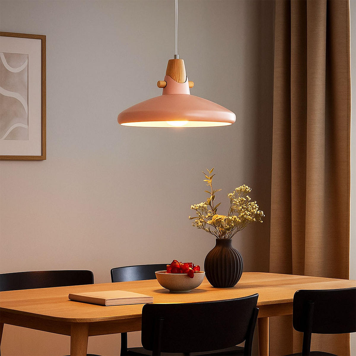 LED HÄNGELEUCHTE CARIN Rosa Metall Holzoptik - Rosa, Metall (35/35/150cm) - Nowa