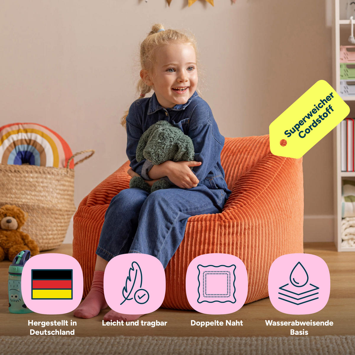 SITZSACK Flauschig für Kinder - Terracotta, Textil (55/44/55cm) - icon