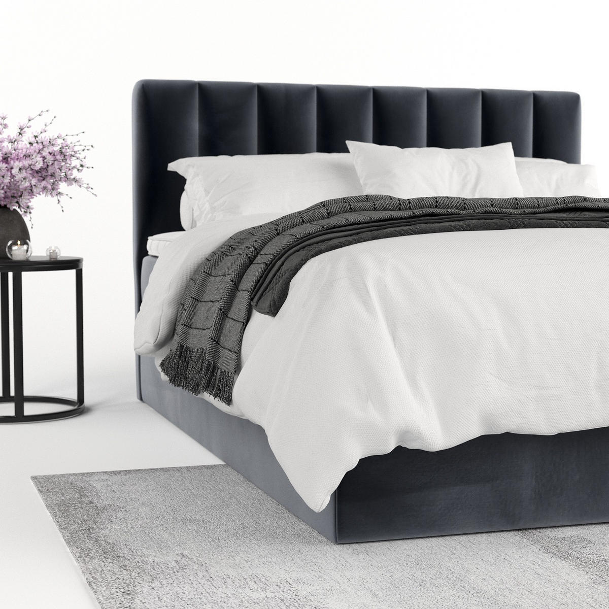 BOXBETT Lusso 180/200 cm Dunkelgrau im Kronos Stoff - Dunkelgrau/Schwarz, Holz/Holzwerkstoff (180/200cm) - AltaBeds