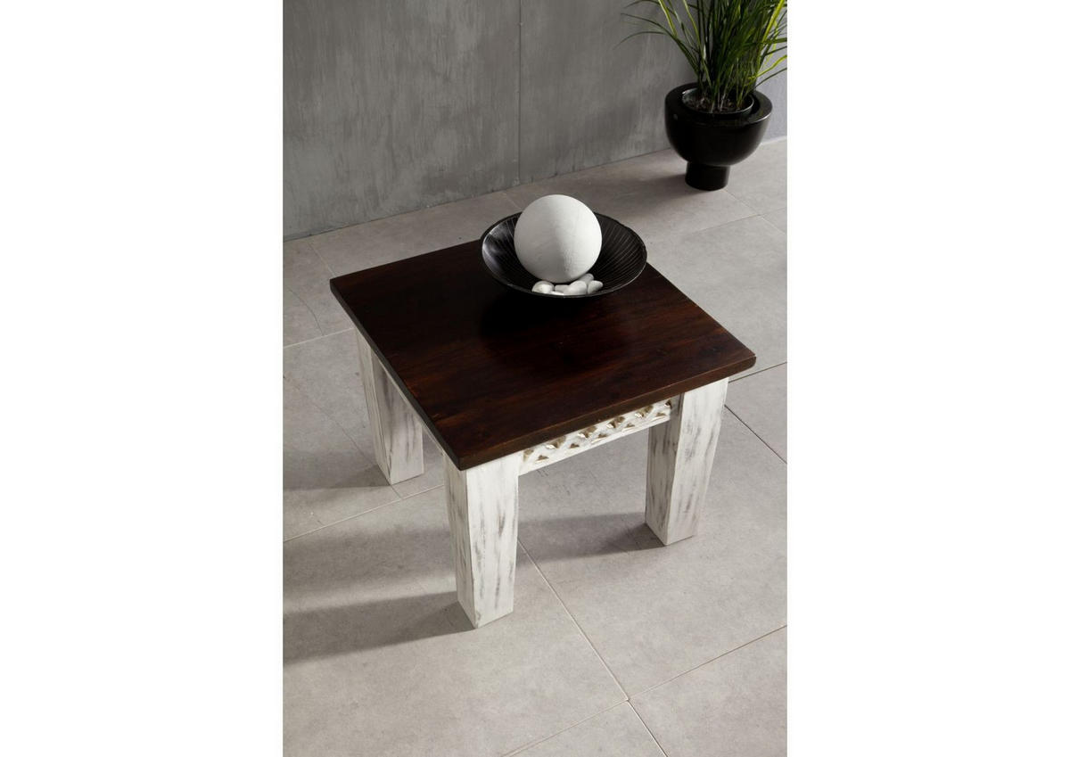 BEISTELLTISCH Mango / Akazie 55x55x45 weiß gewachst CASTLE-ANTIK #249 - Weiß, Holz (55/55/45cm) - Massivmoebel24