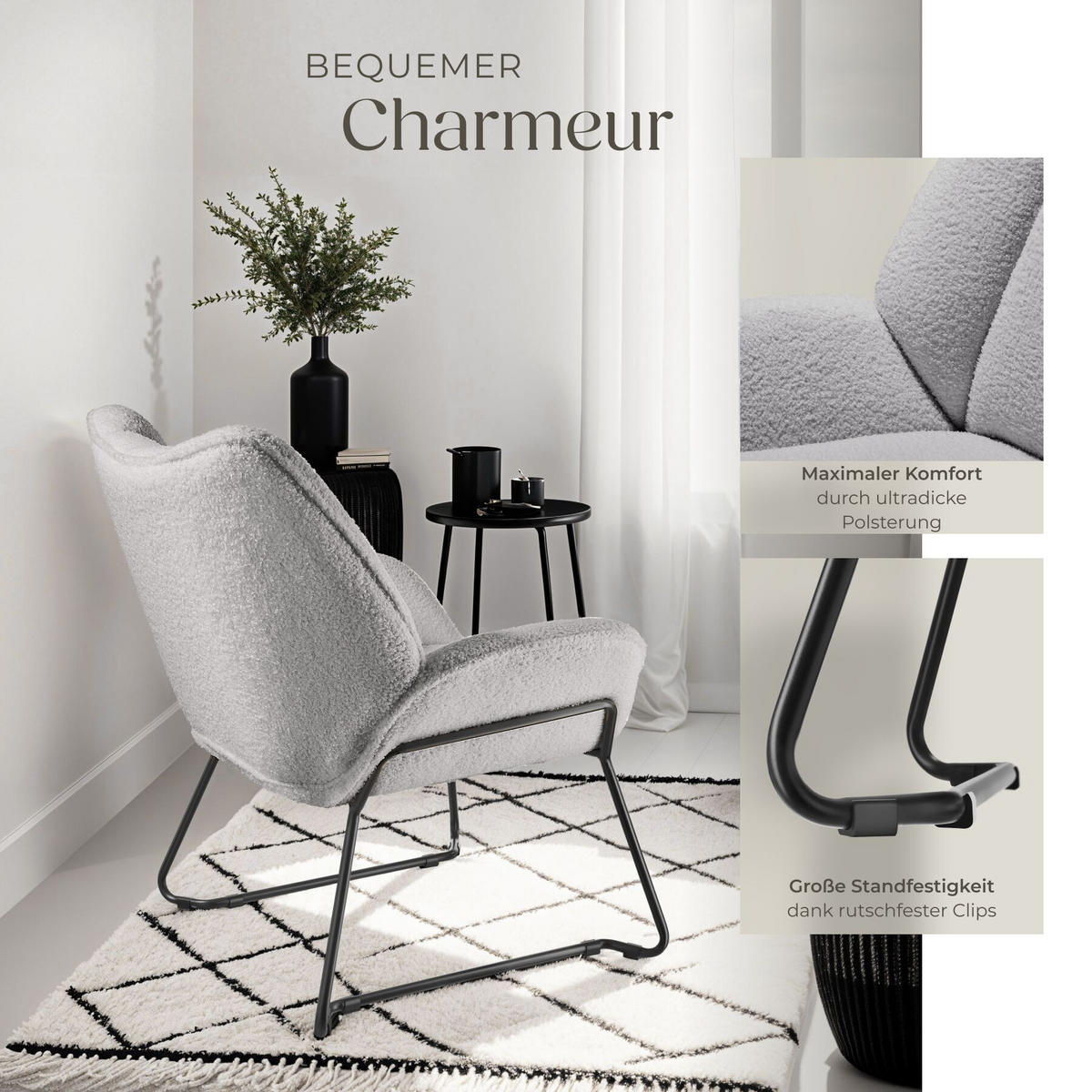 SESSEL Kjeld,73 x 72 x 81 cm,hellgrau - Hellgrau, Kunststoff (73/81/72cm) - tectake