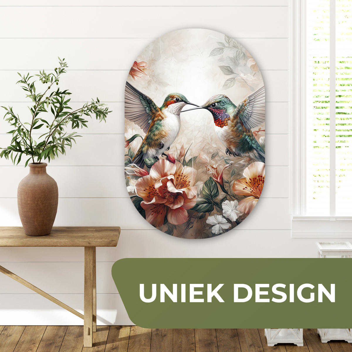 WANDBILD Kolibri - Vögel - Blumen - Natur Wanddeko Schlafzimmer 60x90 cm - Altrosa, Kunststoff (60/90cm) - MuchoWow