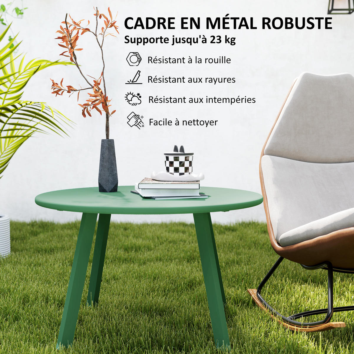 GARTENBEISTELLTISCH DE-14128 rund Ø70 cm, rutschfest Grün - Grün, Metall (70/70/42cm) - ComfortXL