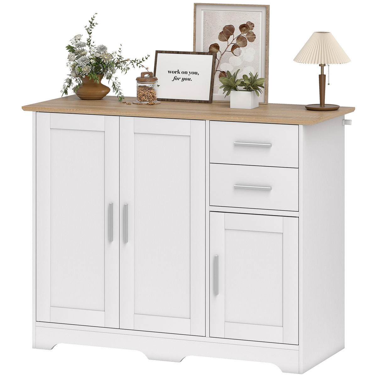 SIDEBOARD Weiß und Naturfarben, 2 Schubladen, 2 Türen, 100/40/78 cm - Weiß, Holz (100/78/40cm) - PANGIVO
