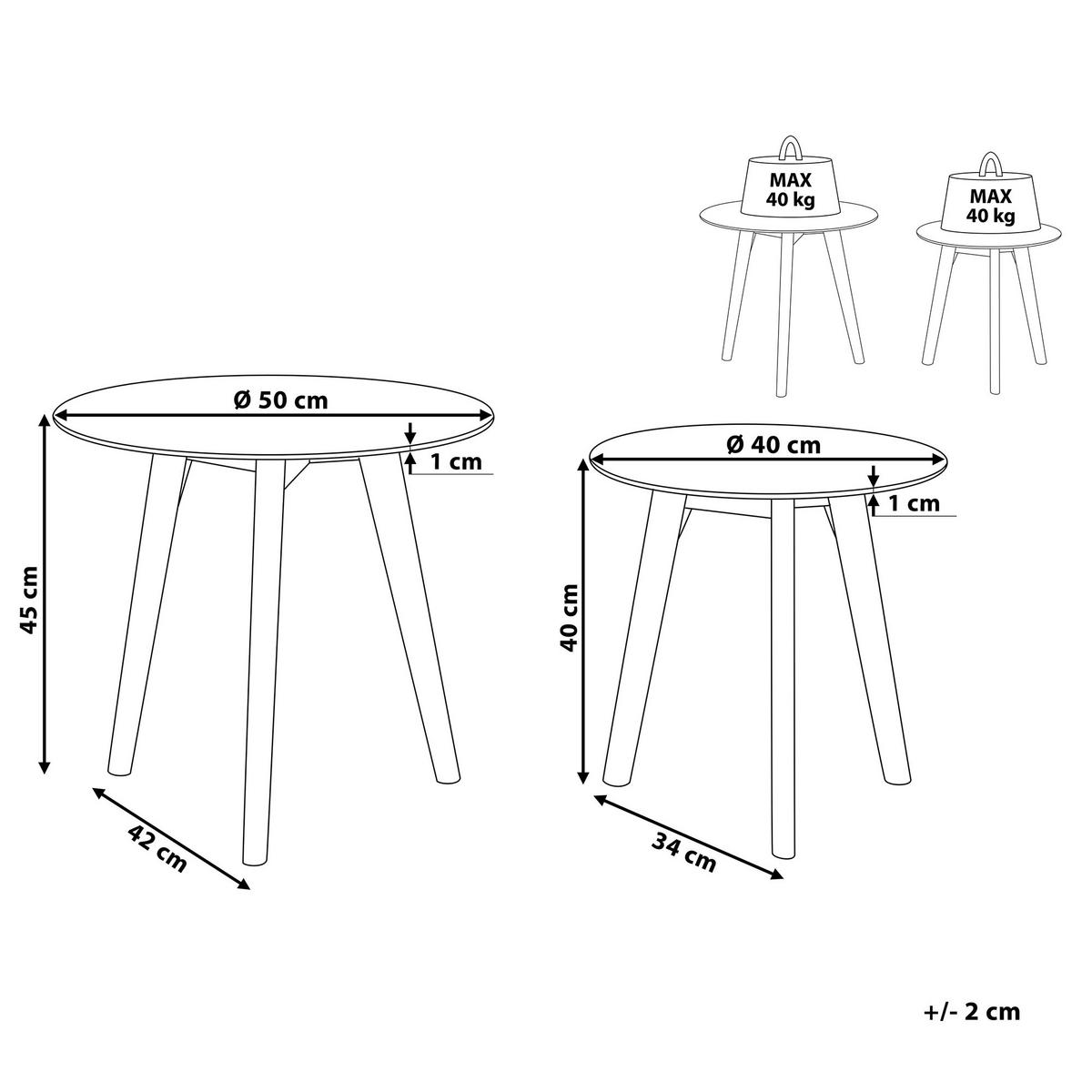COUCHTISCH 2er-Set Rund Transparent, Hell Holz Missouri - Transparent, Glas (50/50cm) - Beliani
