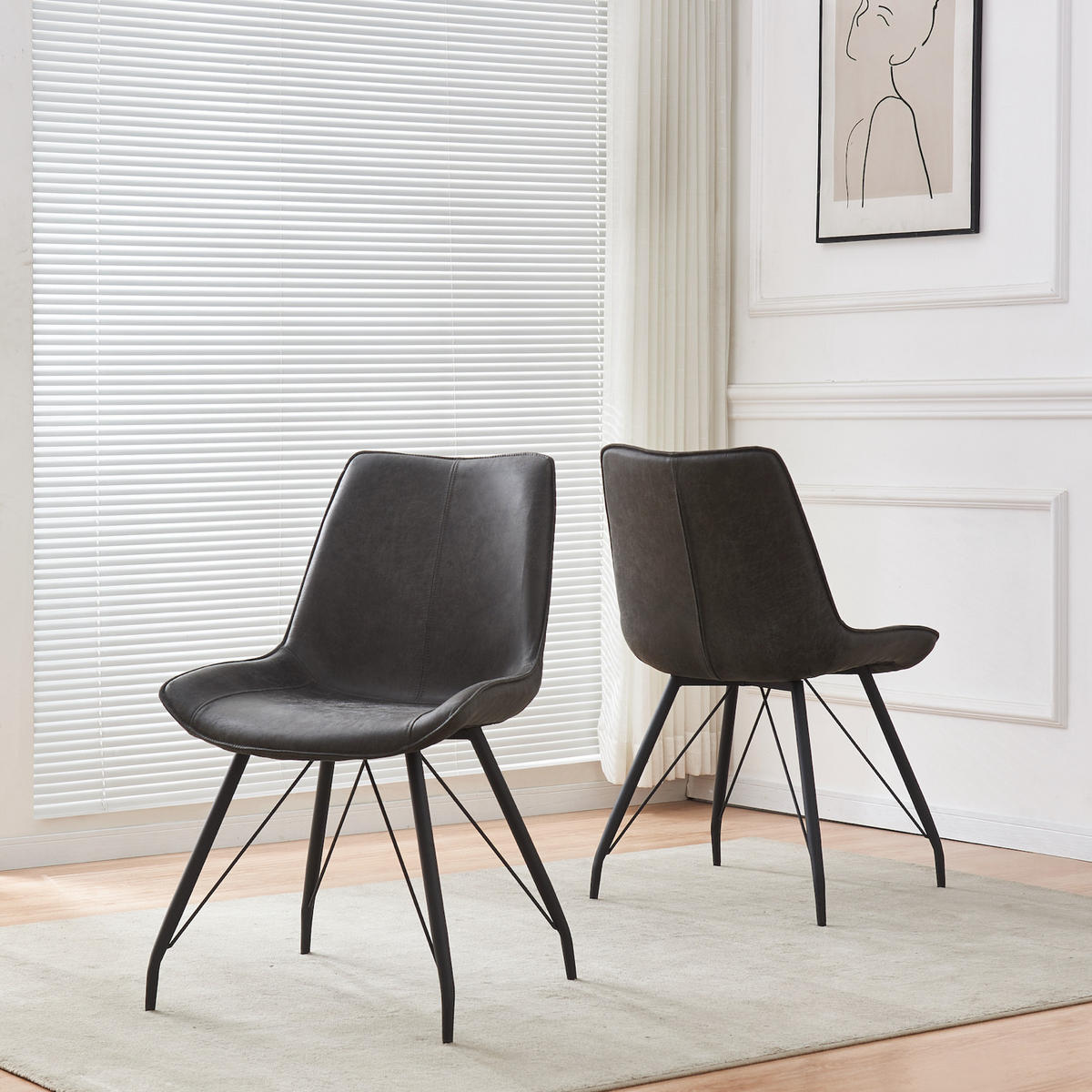 STUHL MATS Anthrazit 2 Stück - Anthrazit, Textil/Metall (53/87/62cm) - B&D Home