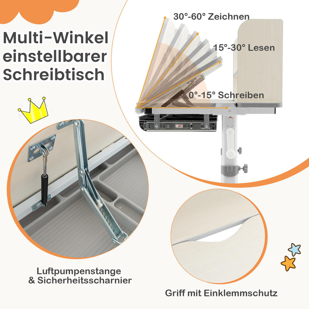 KINDERSCHREIBTISCH Höhenverstellbarer grau - Grau, Metall (80/81.5/51cm) - COSTWAY