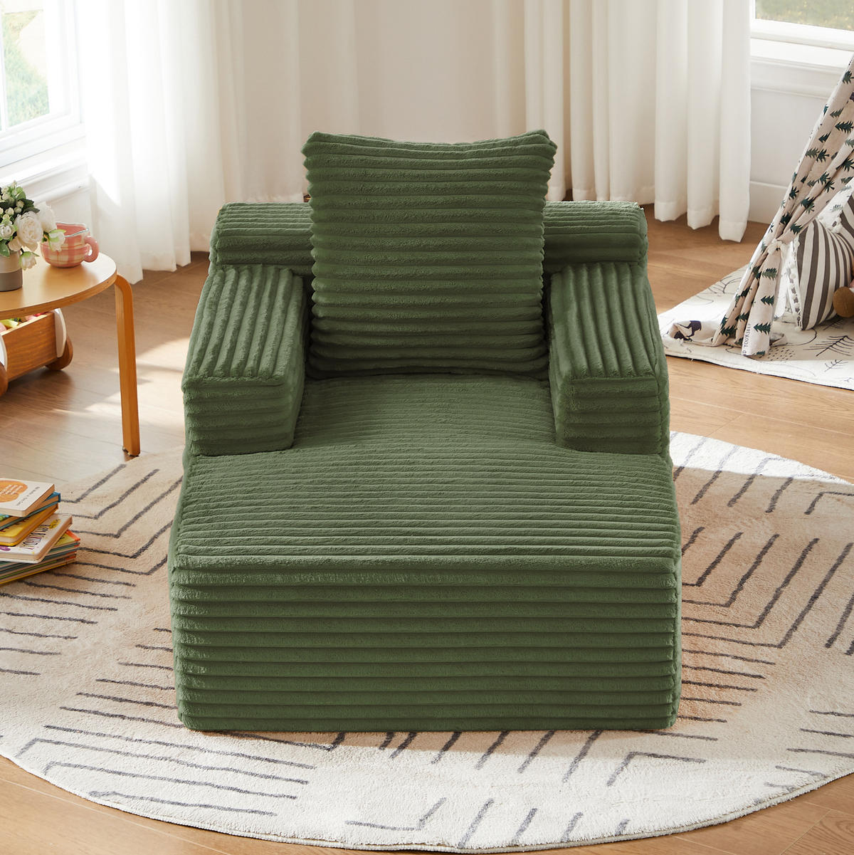 CHAISELONGUE aus Cord Grün ohne Aufbau - Grün, Kunststoff (81.03/49.78/116.84cm) - Meubliv
