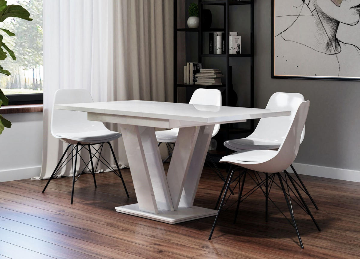 ESSTISCH MASSAR Ausziehbar 120 - 160 / 80 x 76 cm - Weiß Hochglanz/Weiß, Holz (120/80/76cm) - MASSENO
