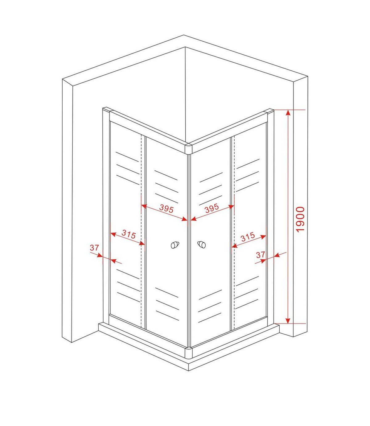 DUSCHKABINE JUNISO-Q Schwarz 80 x 80 x 190 cm 6 mm ESG - Schwarz, Glas (80/80/190cm) - Glasdeals
