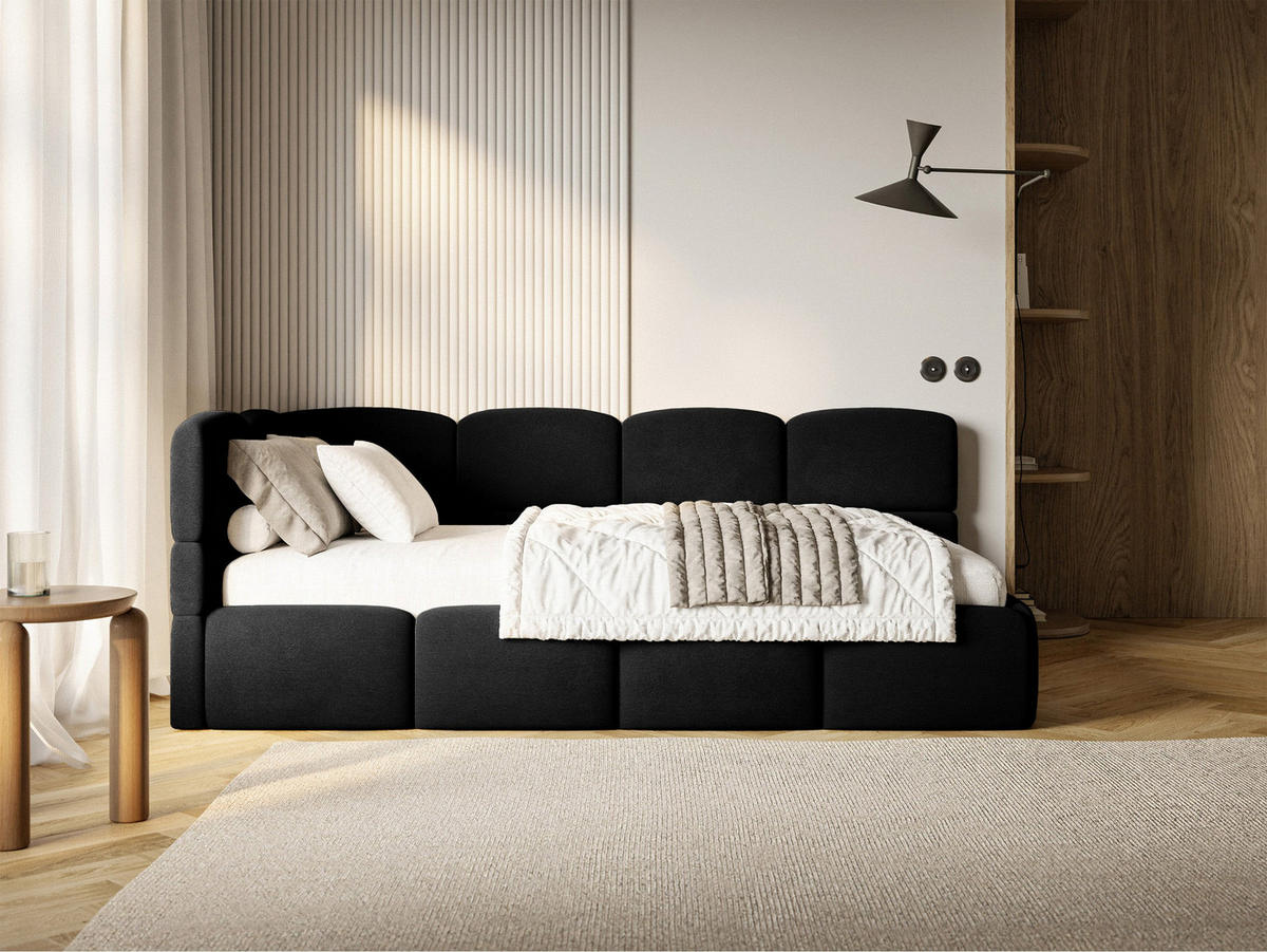 ŠTUDENTSKÁ POSTEĽ Cloudy čierna 90x200 cm, záhlavie vľavo, zamat - čierna, textil/plast (90/200cm) - Selsey