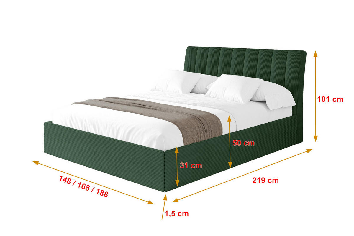 POLSTERBETT mit Bettkasten und Lattenrost, Boxbett ohne Matratze - ILAN 180x200 Grün - Olivgrün, Holzwerkstoff/Textil (180/200cm) - ALTDECOR