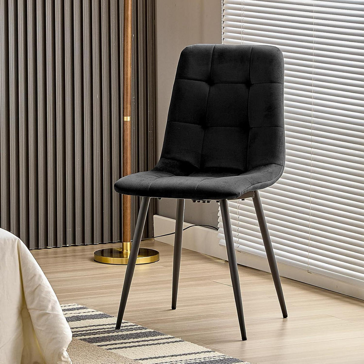 ESSZIMMERSTÜHLE 4er Set Schwarz Samtoptik Metallfuß - Schwarz, Textil (44/89/42cm)