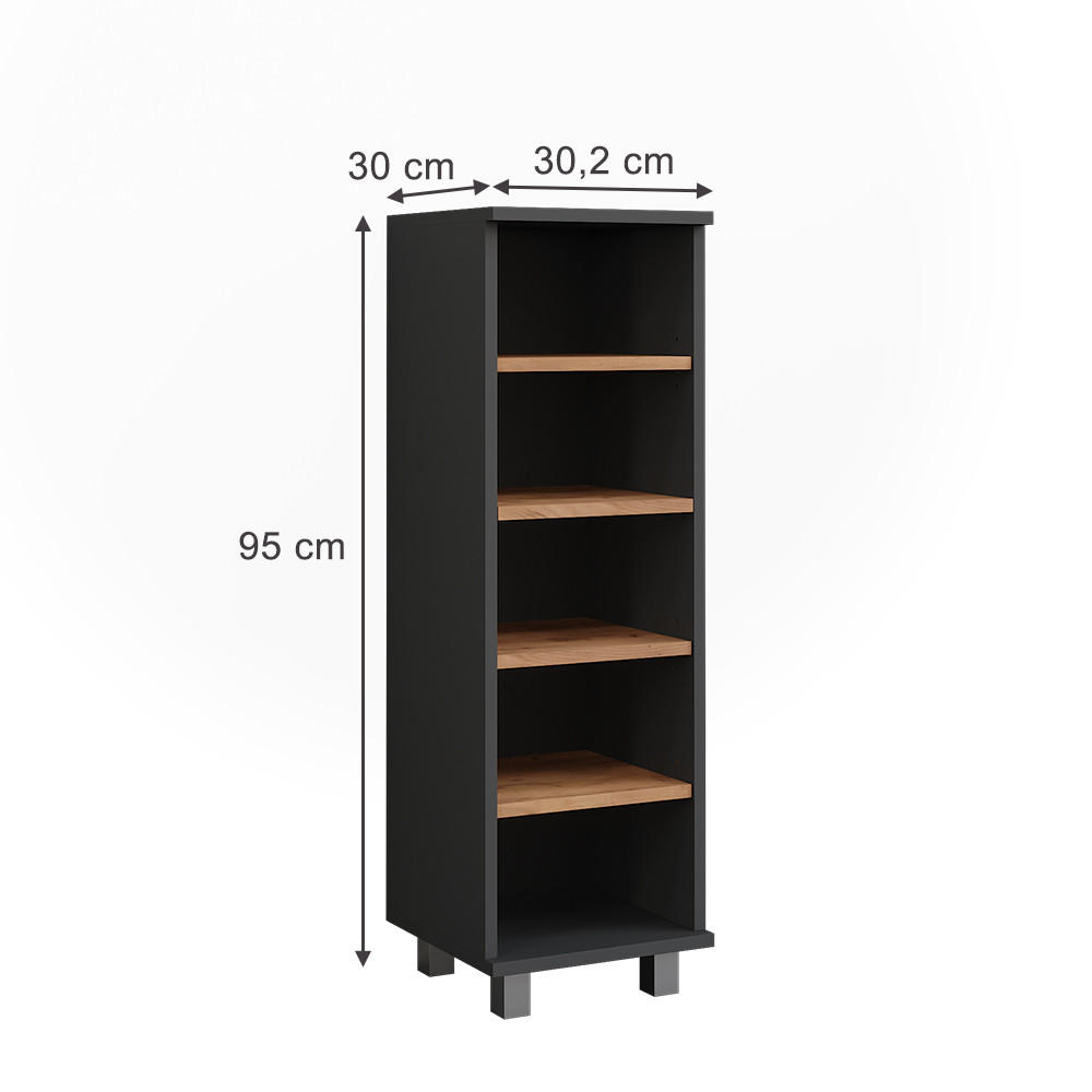 MIDISCHRANK Ilias Anthrazit/Goldkraft Eiche 30.2 x 95 cm mit 5 offenen Fächern - Honigeiche/Anthrazit, Holzwerkstoff (30.2/95/30cm) - Vicco