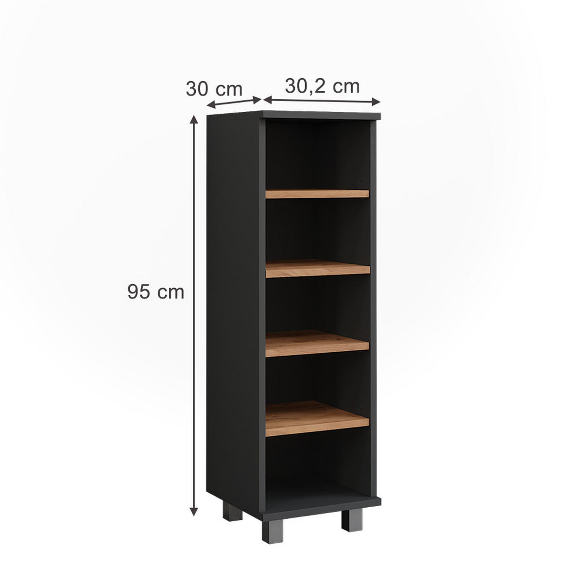 MIDISCHRANK Ilias Anthrazit/Goldkraft Eiche 30.2 x 95 cm mit 5 offenen Fächern - Honigeiche/Anthrazit, Holzwerkstoff (30.2/95/30cm) - Vicco
