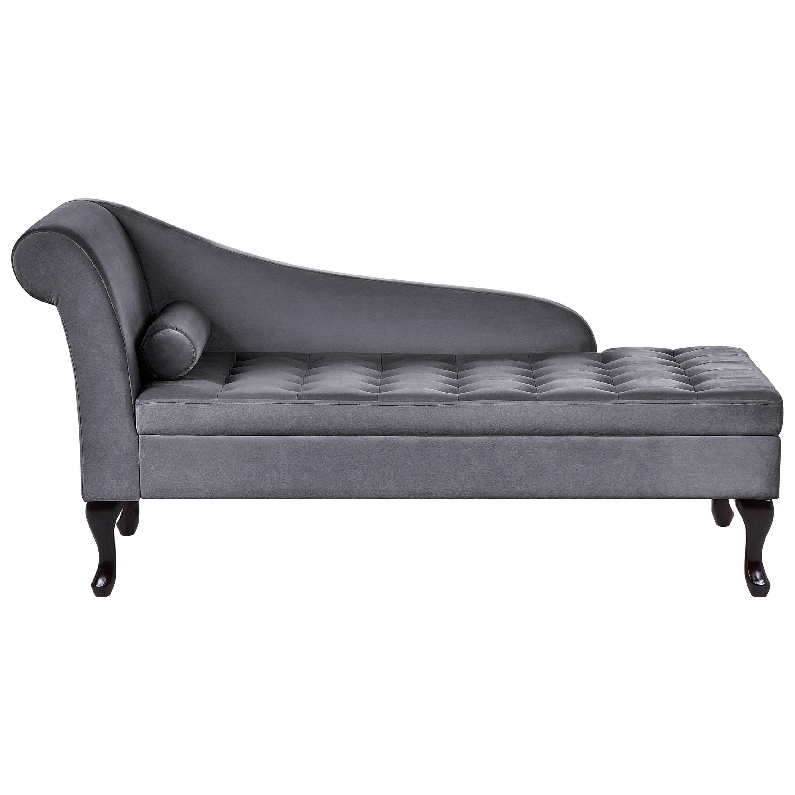 CHAISELONGUE Samtstoff dunkelgrau mit Bettkasten linksseitig Pessac - Dunkelgrau/Schwarz, Textil (145/71/62cm) - Beliani