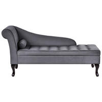 CHAISELONGUE Samtstoff dunkelgrau mit Bettkasten linksseitig Pessac - Dunkelgrau/Schwarz, Textil (145/71/62cm) - Beliani