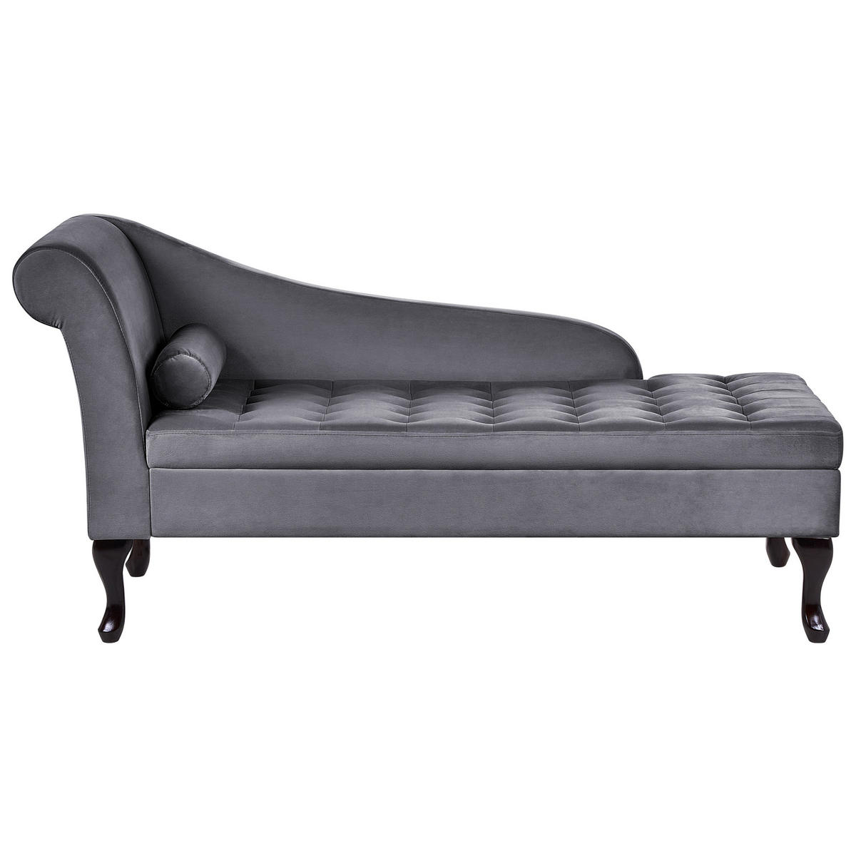 CHAISELONGUE Samtstoff dunkelgrau mit Bettkasten linksseitig Pessac - Dunkelgrau/Schwarz, Textil (145/71/62cm) - Beliani