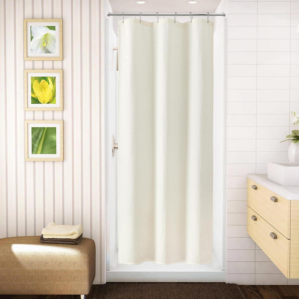 DUSCHVORHANG Waffelstoff Creme 92 x 182 cm - Creme, Textil (91.4/182.9cm)
