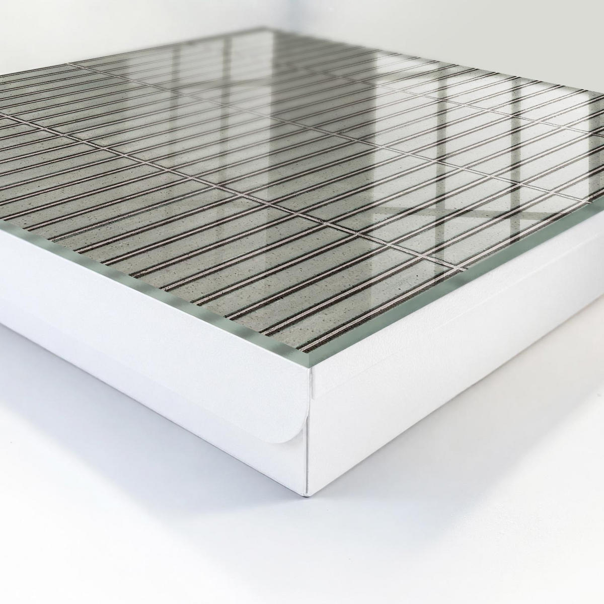 SCHLÜSSELBOX Weiß 30x30 cm – Türöffnung nach rechts - Graue Fliesen - Grau, Metall (30/30/5cm) - TULUP