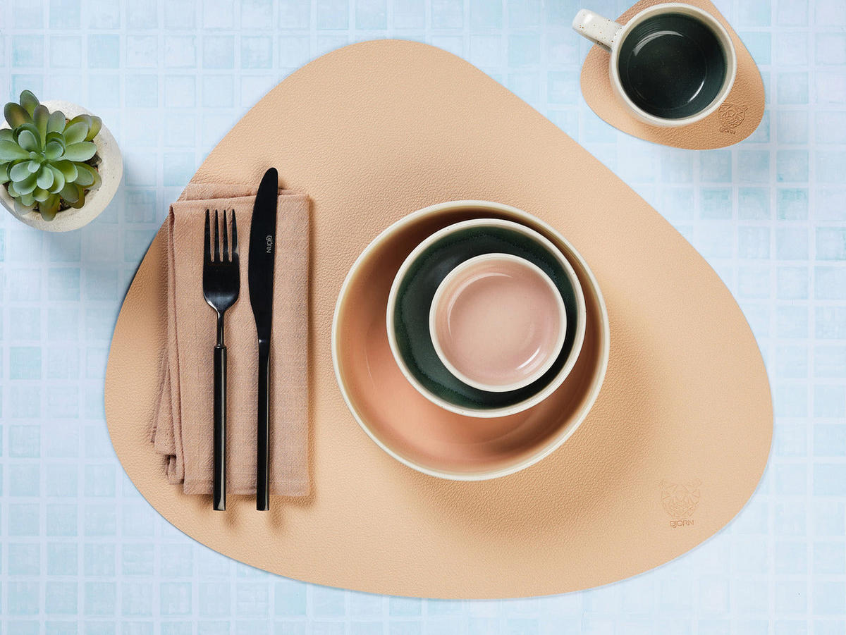 TISCHSET - 6er-Set - Recyceltes Leder in Blassrosa und Blassgrün - Pink, Textil (37/44cm) - Björn