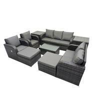GARTENMÖBELSET mit Couchtisch Polyrattan 9-Sitzer - Dunkelgrau/Grau, Glas/Kunststoff - Fimous